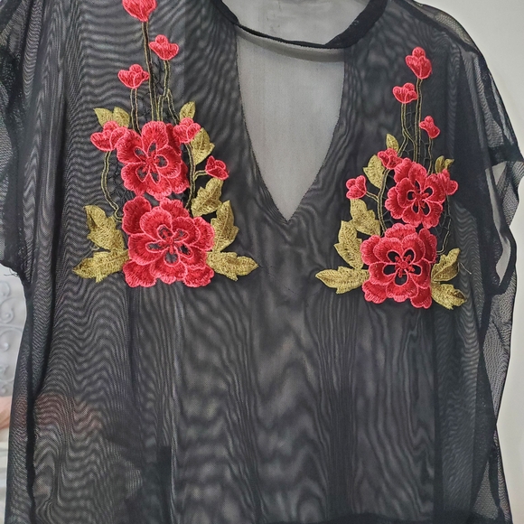 Wink Sheer Black Blouse with Red Floral Embroidery - Picture 5 of 5